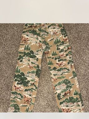 Dairy boy women’s  Scenic Horse Print Cargo Pants-jeans  - Tan & Green